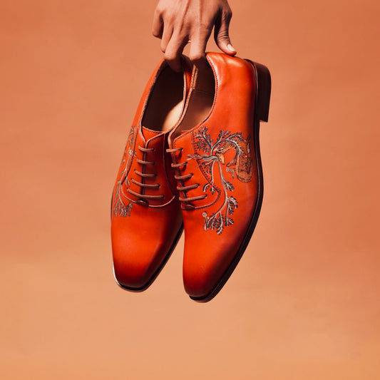 Top view of Bruno Pituro highlighting hand-painted patterns and leather texture