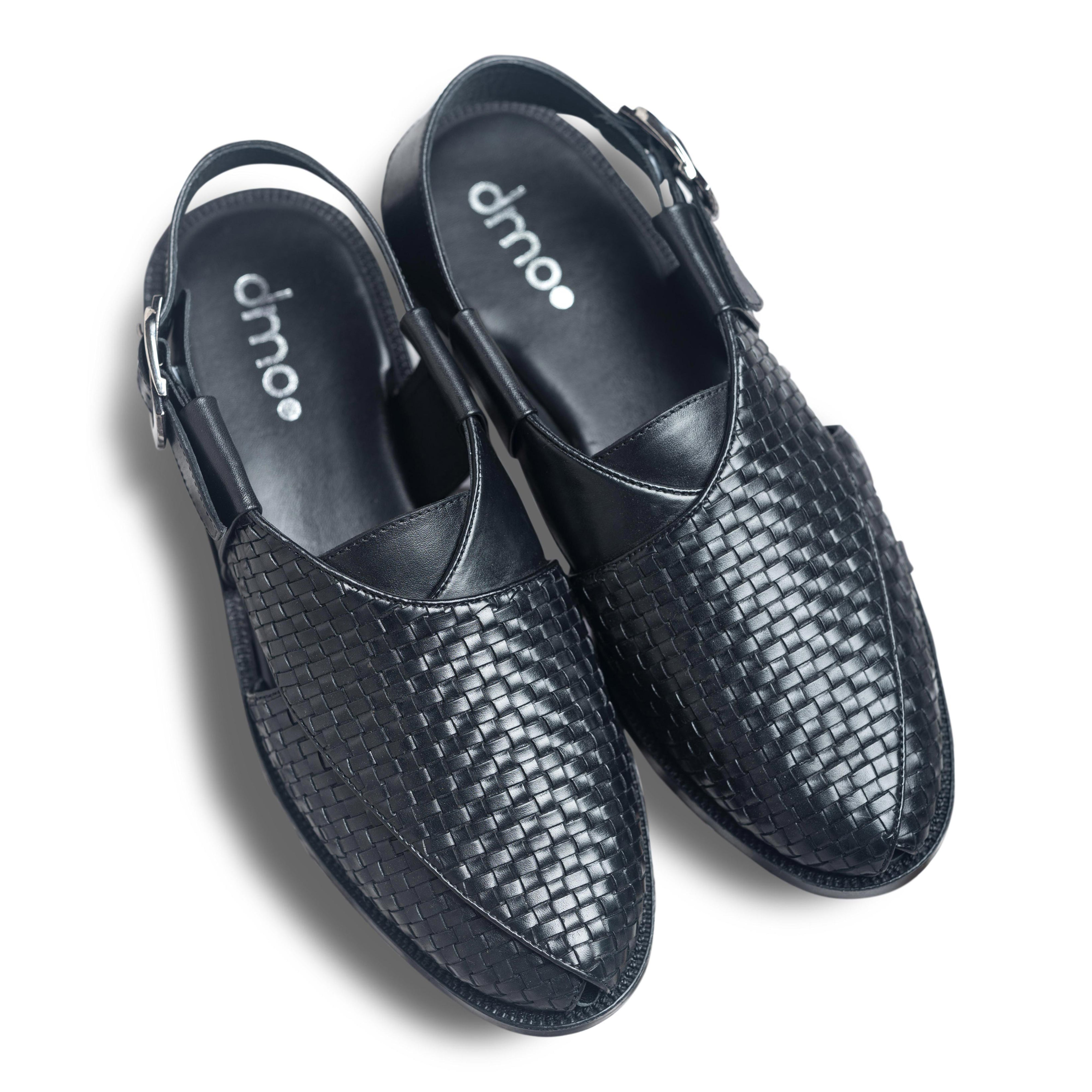 Pesha caro | Black Weave leather Peshawaris