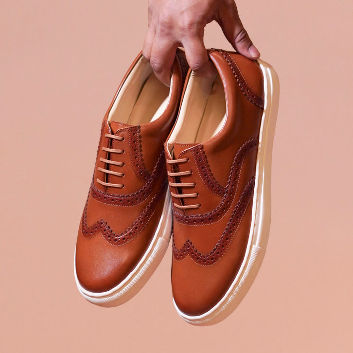 Fresco | Brogue tan leather sneakers