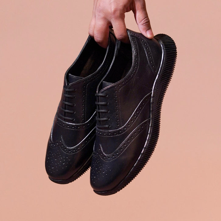Fresco Noir | Black Argentinian leather brogue sneakers