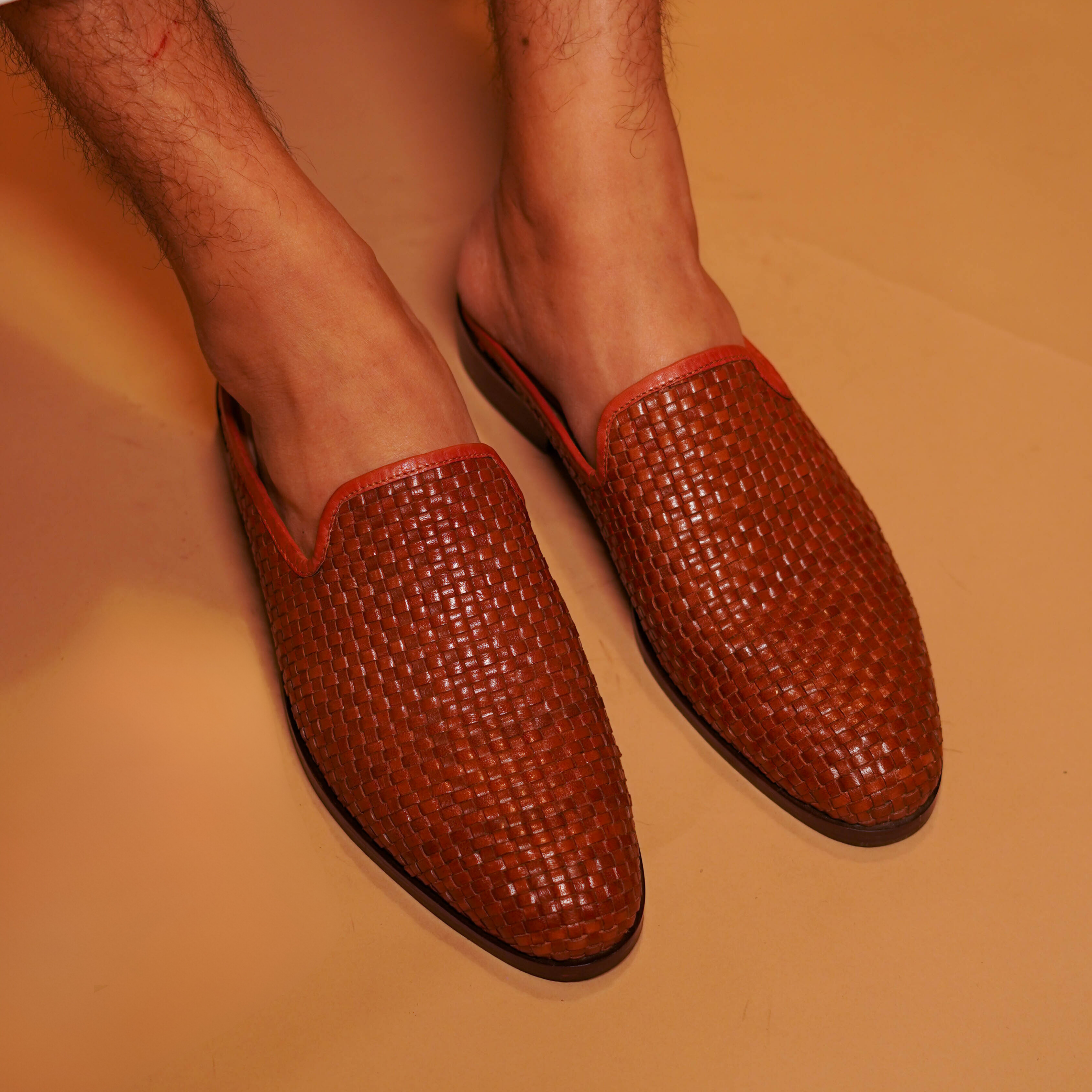 Hoffler Tesso | Tan leather weaved mules