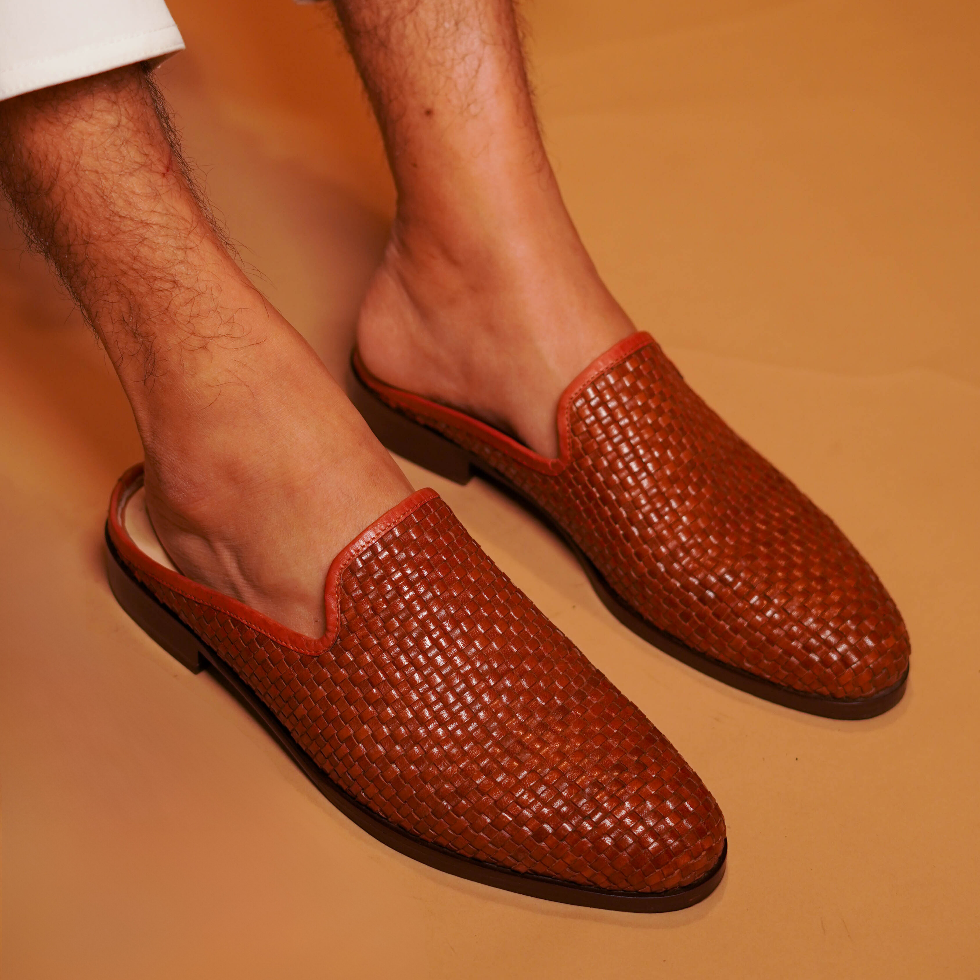 Hoffler Tesso | Tan leather weaved mules
