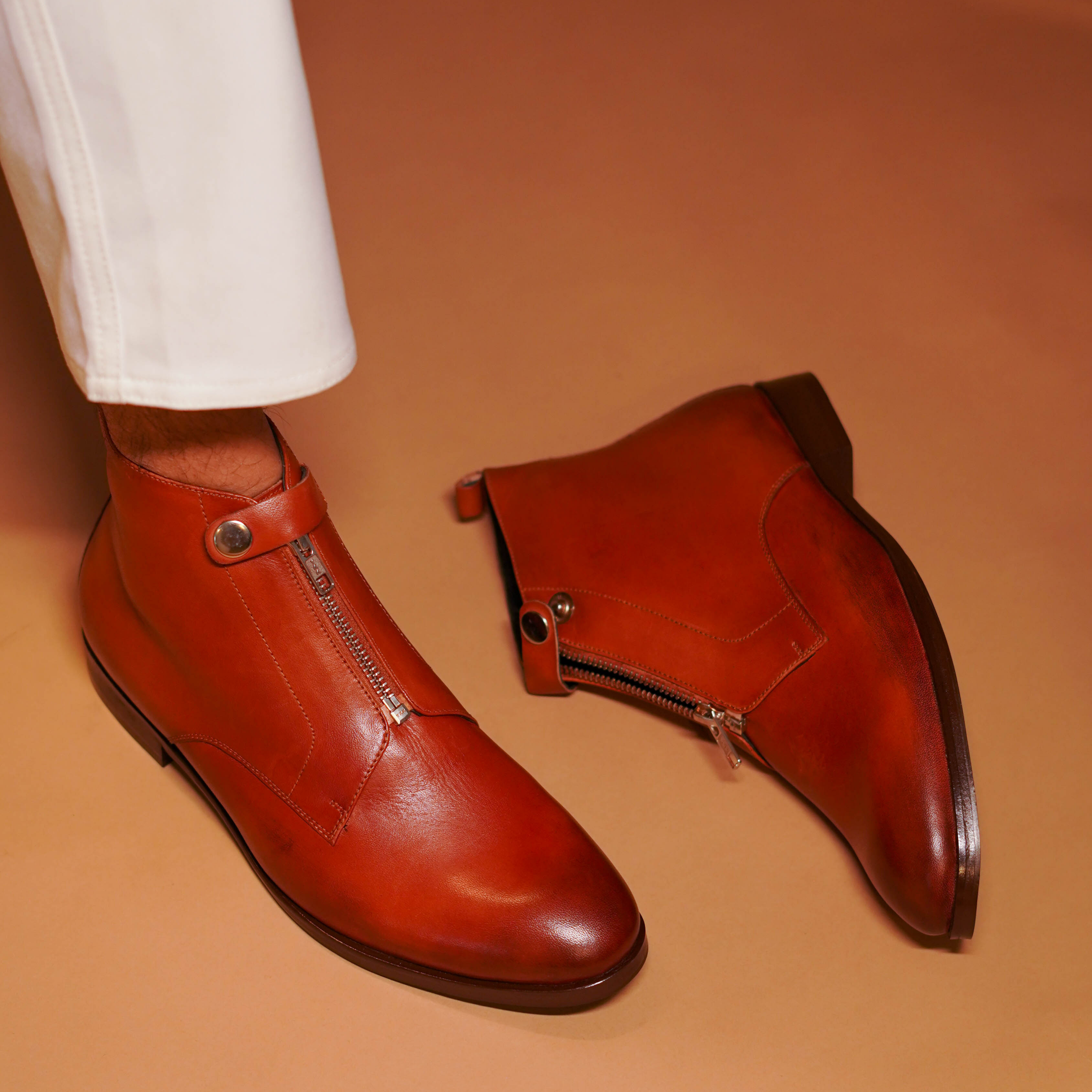 Sprazzo Zippo Bruno | Tan full-grain leather zip Chelsea boots