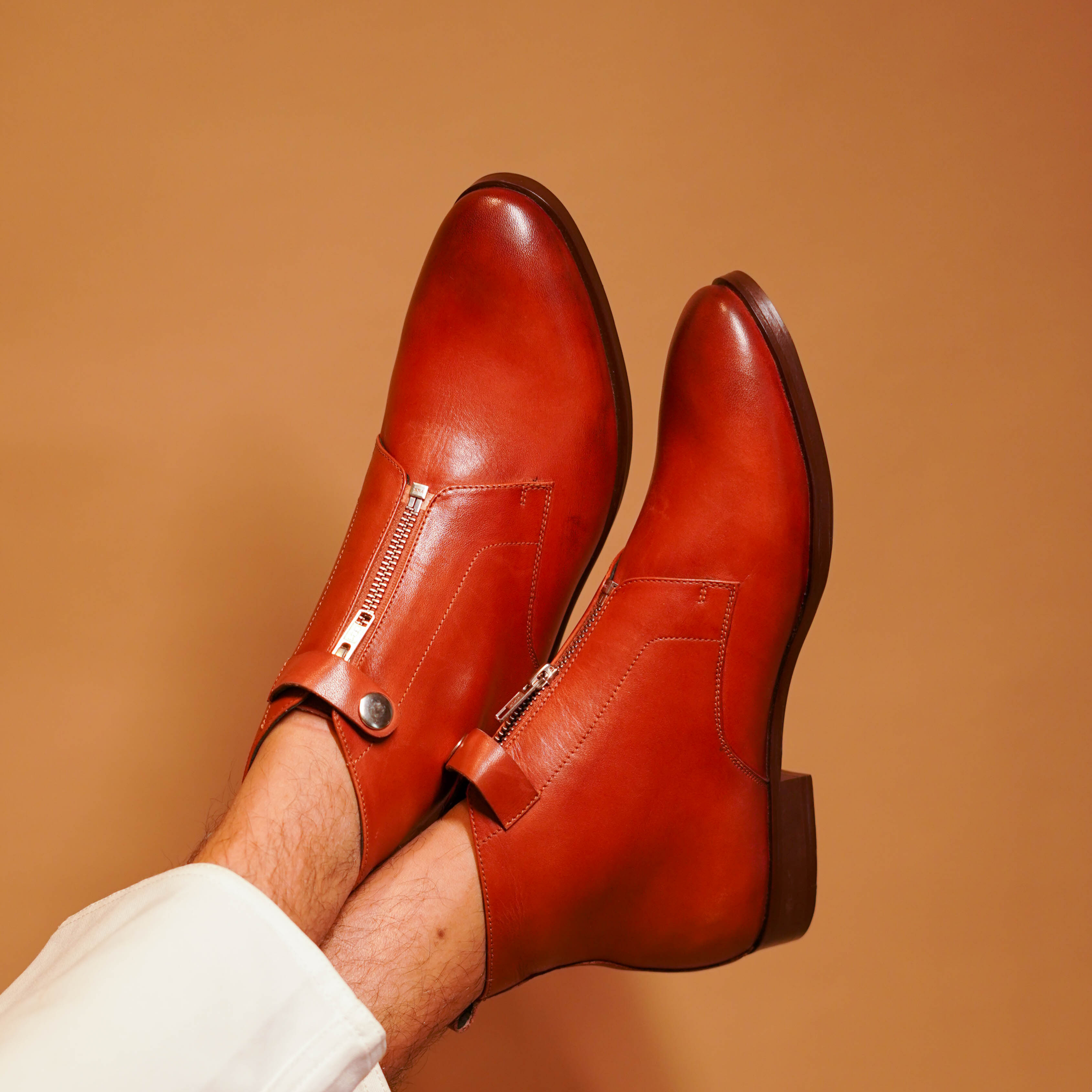 Sprazzo Zippo Bruno | Tan full-grain leather zip Chelsea boots