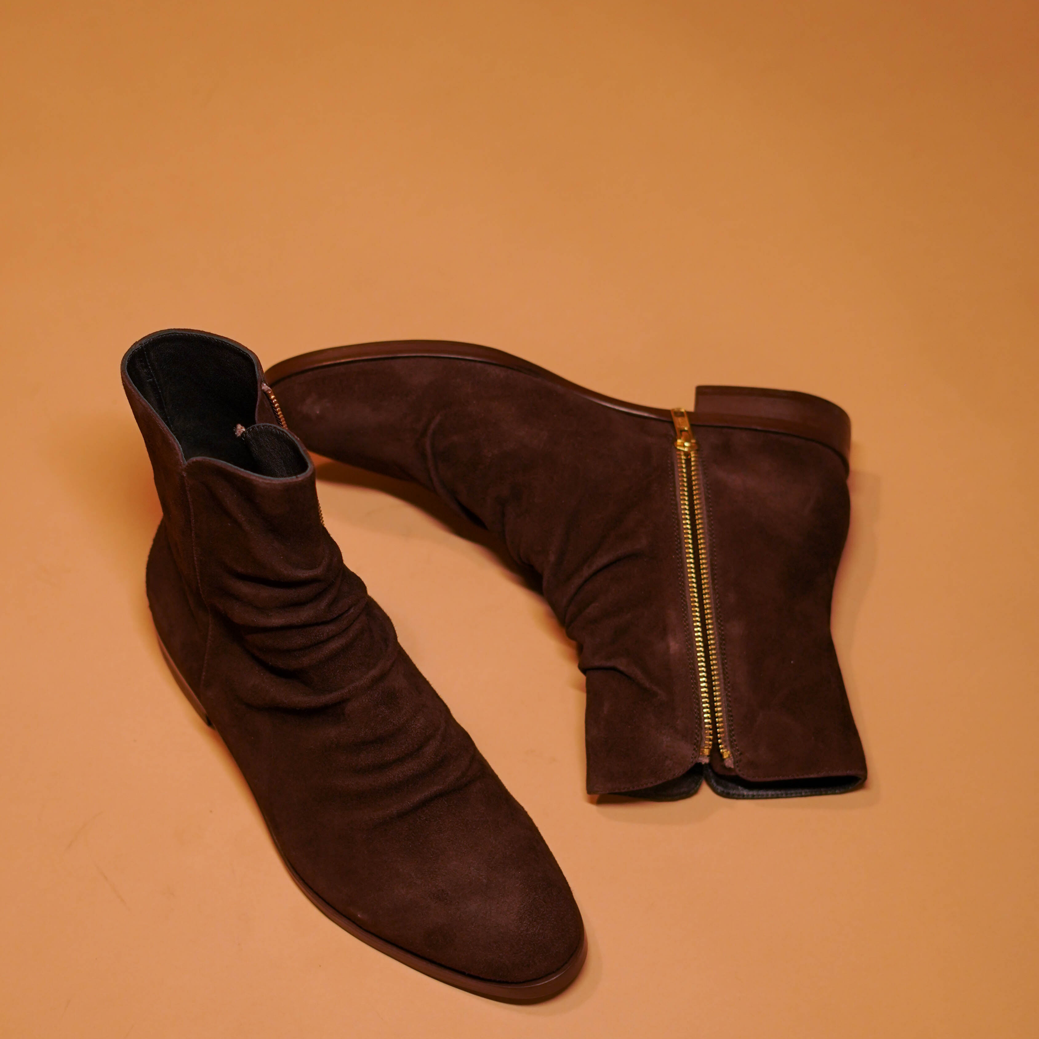 Sprazzo Verdo | Dark brown-suede wrinkled chelsea boots