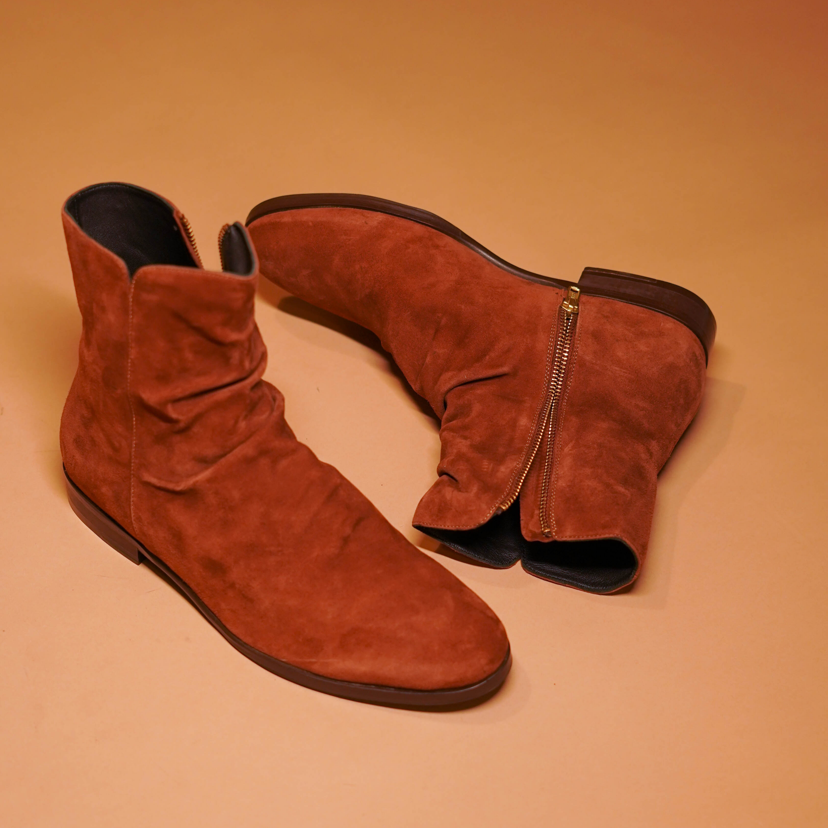 Sprazzo Rusto | Rust suede wrinkled Chelsea boots