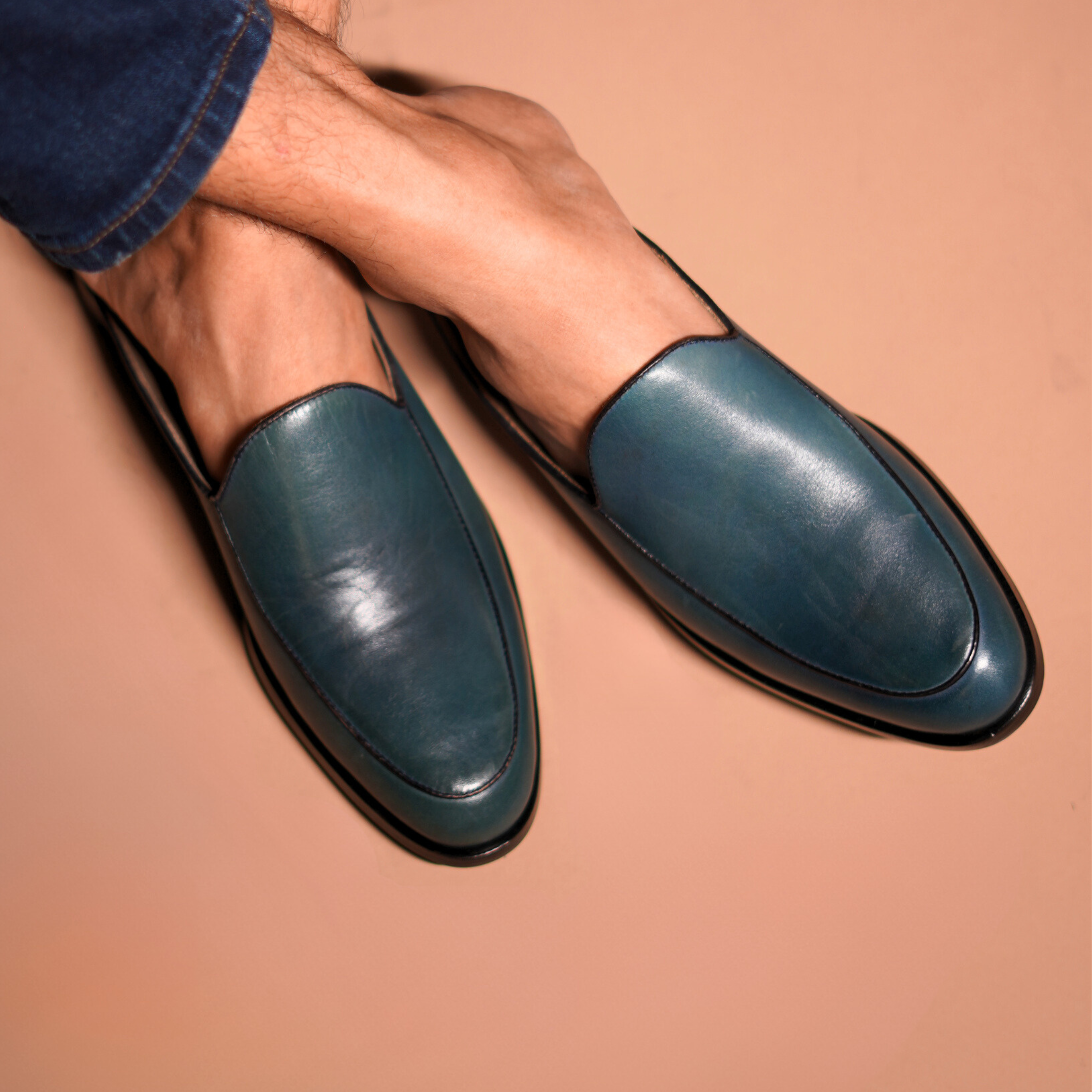 Hoffler Cobalto | Handpainted Patina Blue classic Mules