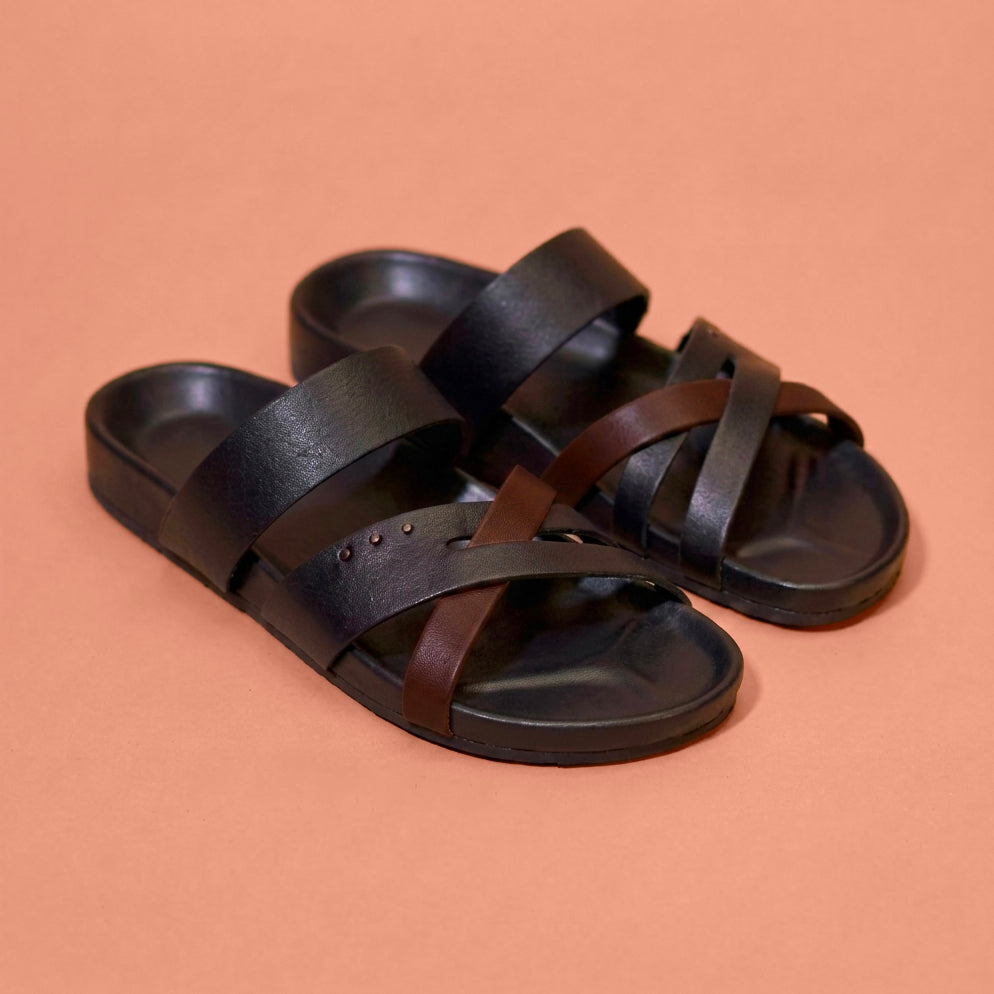 Corko Ombro Nero – Black & Brown Leather Cork Sandals for Men