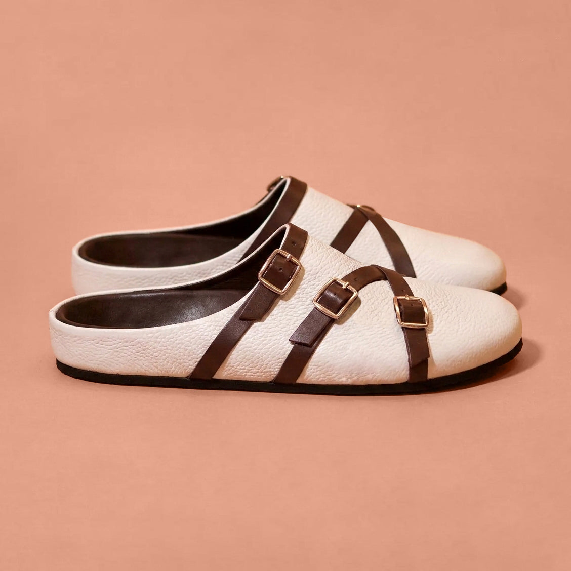 Corko Strapo Bianco – White Milled Leather Clog for Men