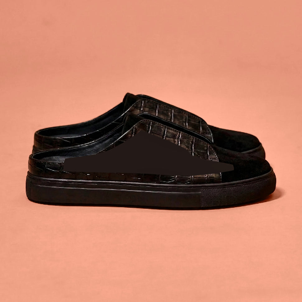Nero Croco – Black Croc & Suede Sneaker Mule for Men