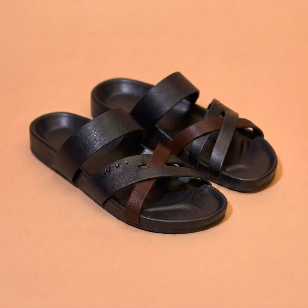 Black leather cork sandals for men