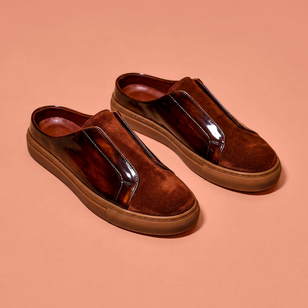 Bruno Noco – Dark Brown Brush-Off & Suede Sneaker Mule for Men
