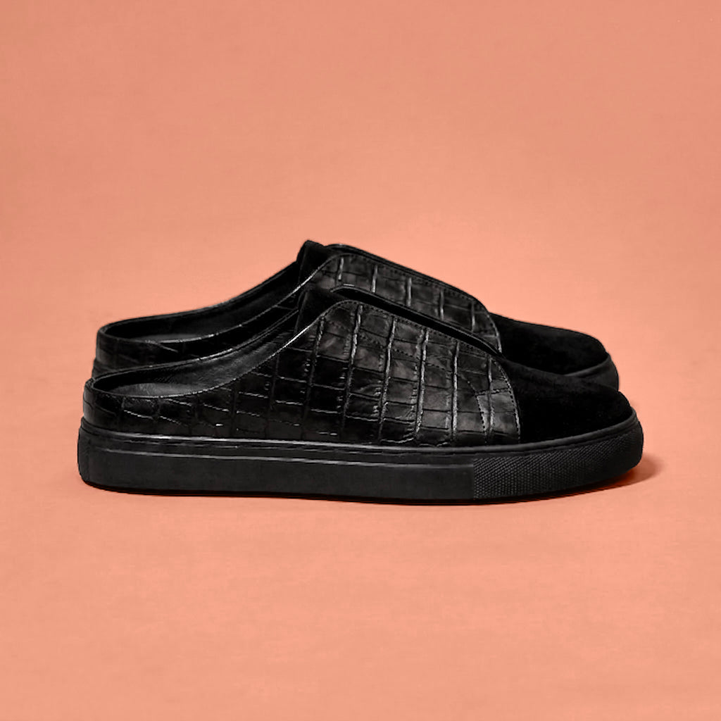 Nero Croco – Black Croc & Suede Sneaker Mule for Men