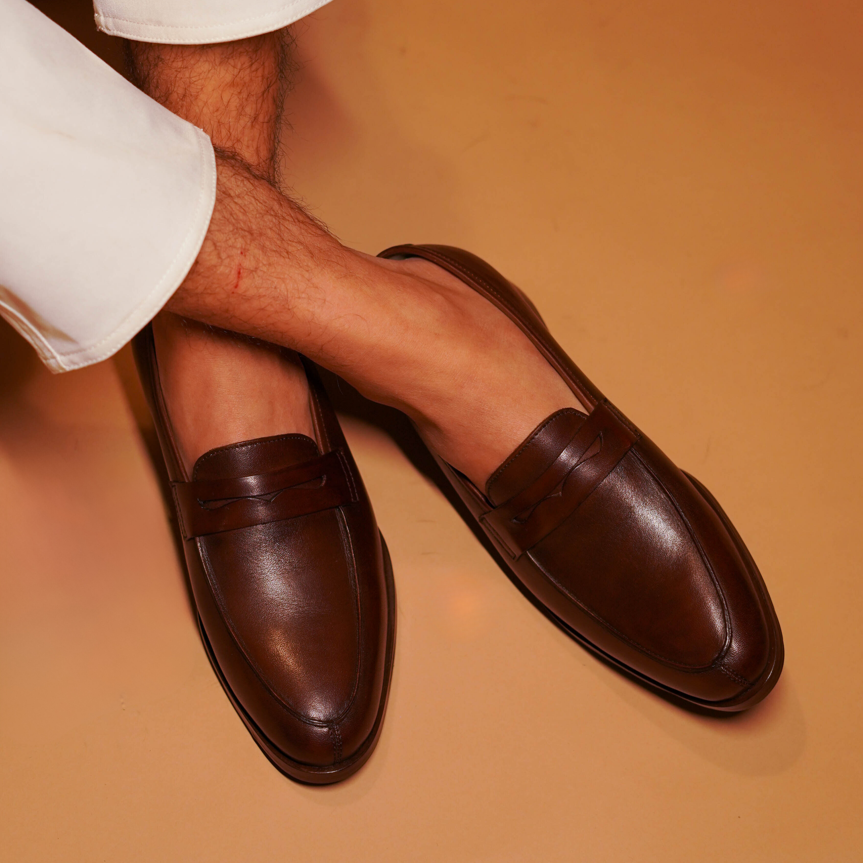 Soavo | Classic Brown leather penny loafers