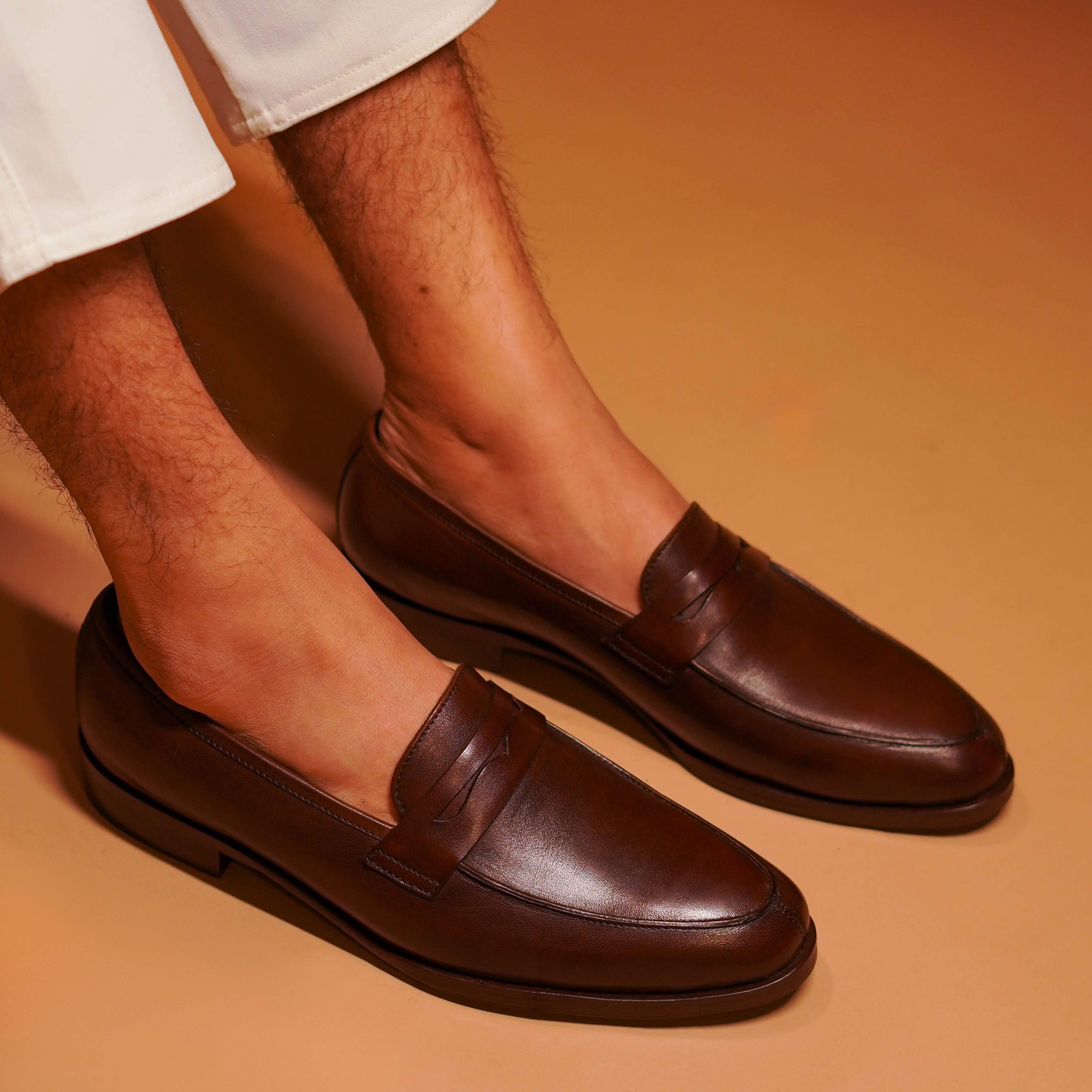 Soavo | Classic Brown leather penny loafers