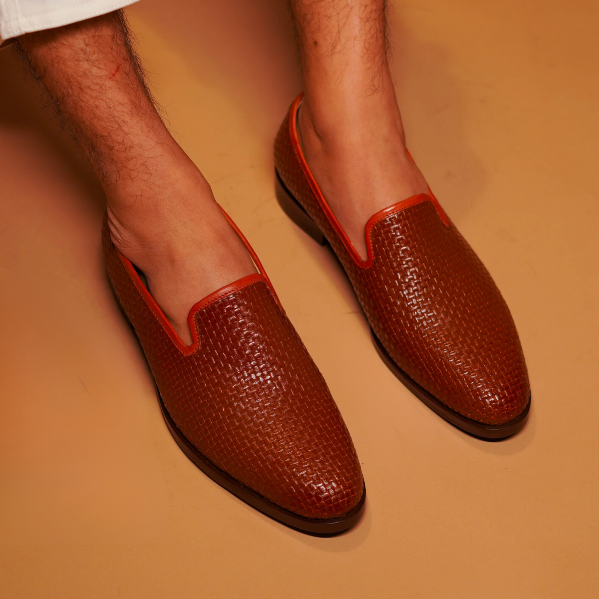 AZARMAN Men's Slip On Loafers – Tan Brown Houndstooth Plaid, Leather Tassels, Dress Shoes