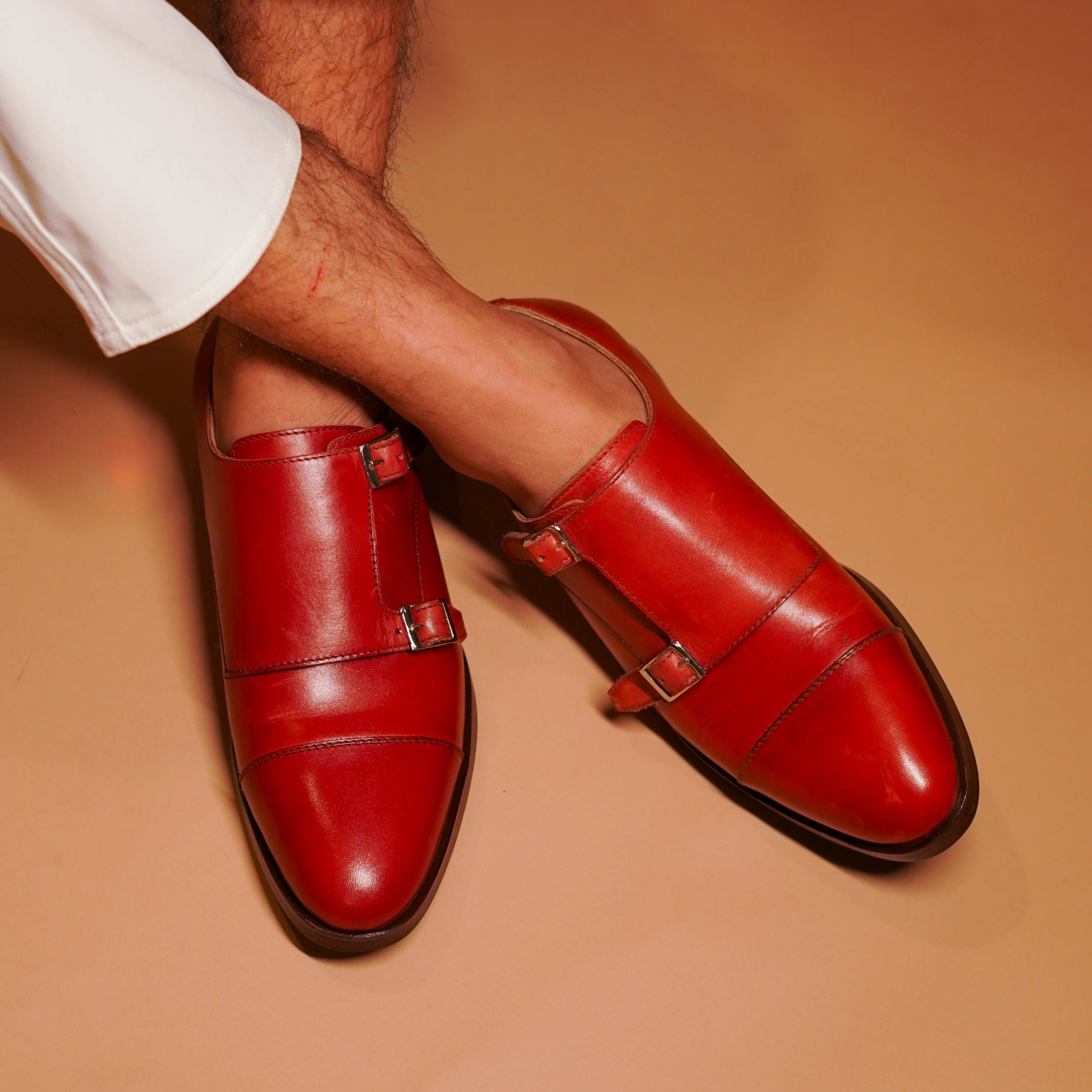 Ciliego | Deep red double-monk-strap with silver buckles and a classic toecap
