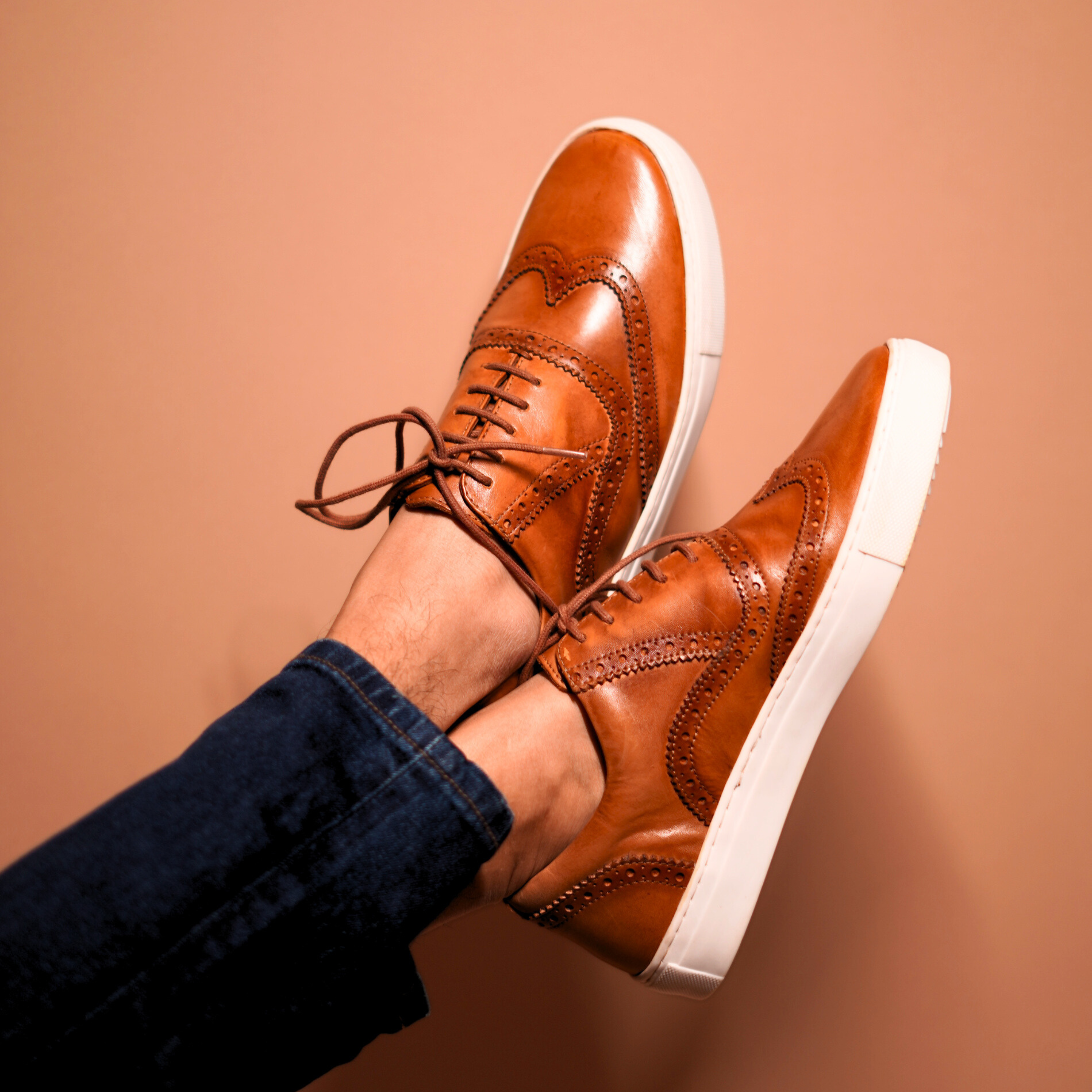 Fresco | Brogue tan leather sneakers