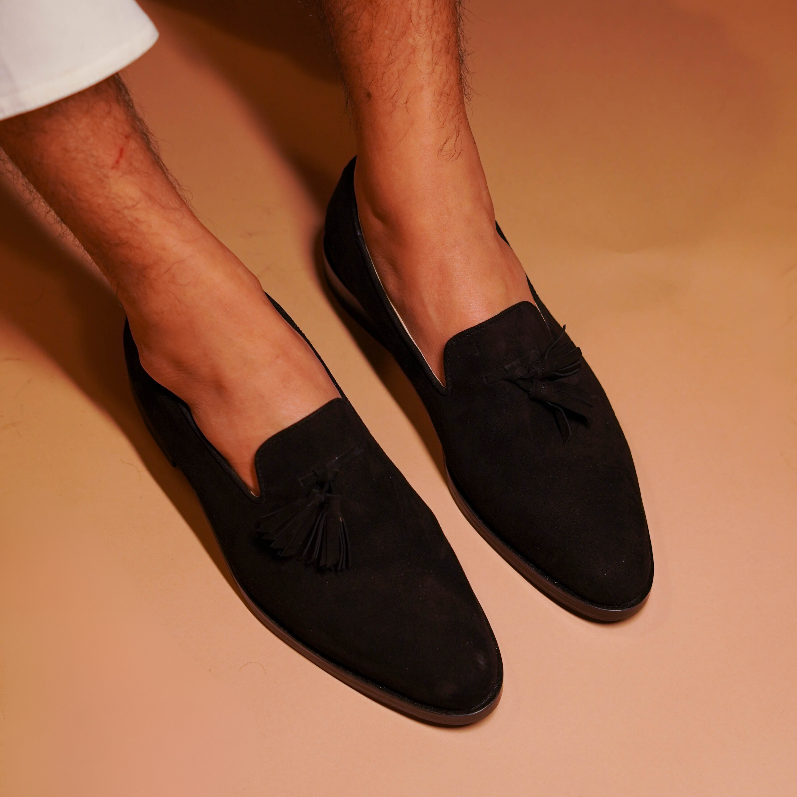 Fascino | Black Suede classic tassel loafers with anti-skid leather sole