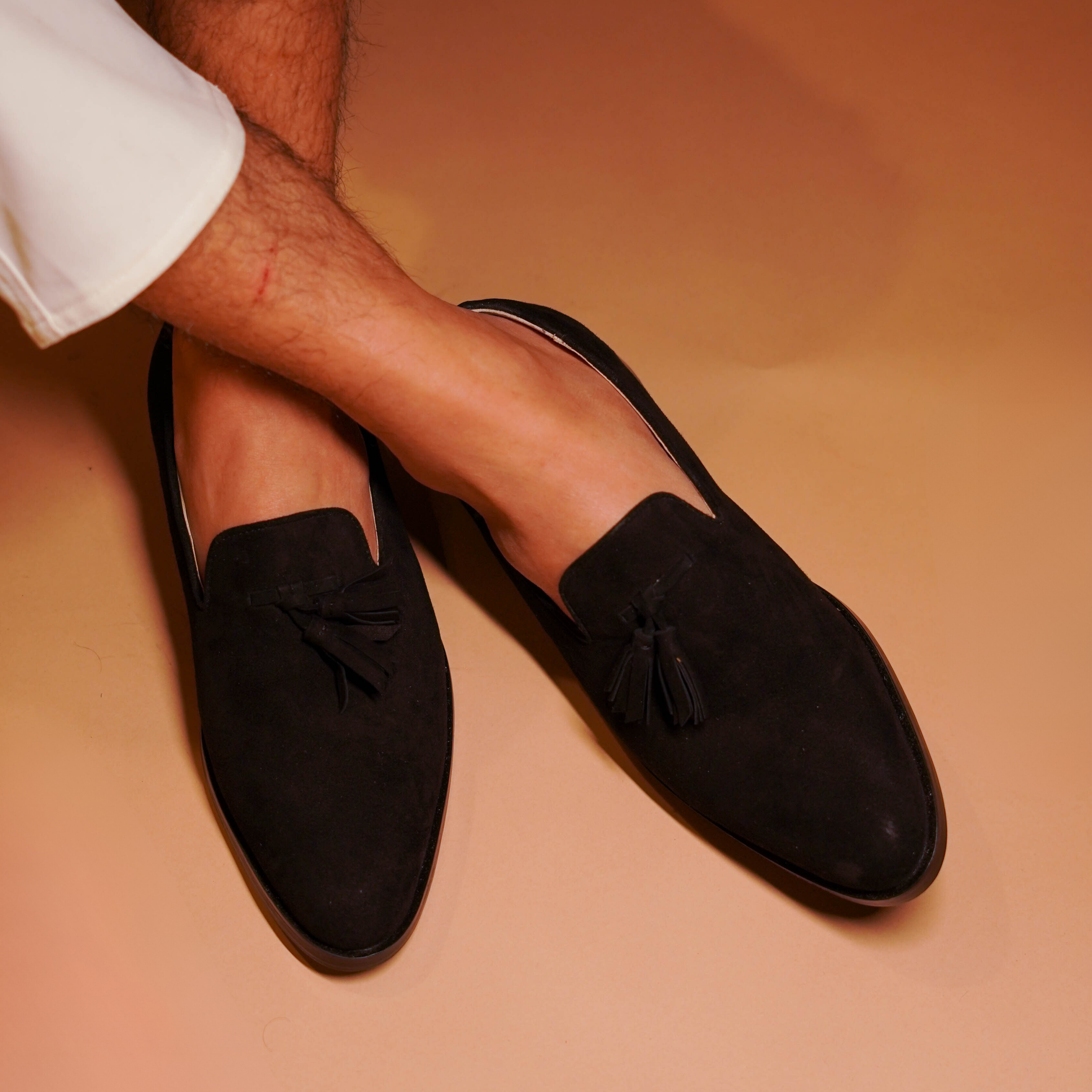 Fascino | Black Suede classic tassel loafers with anti-skid leather sole