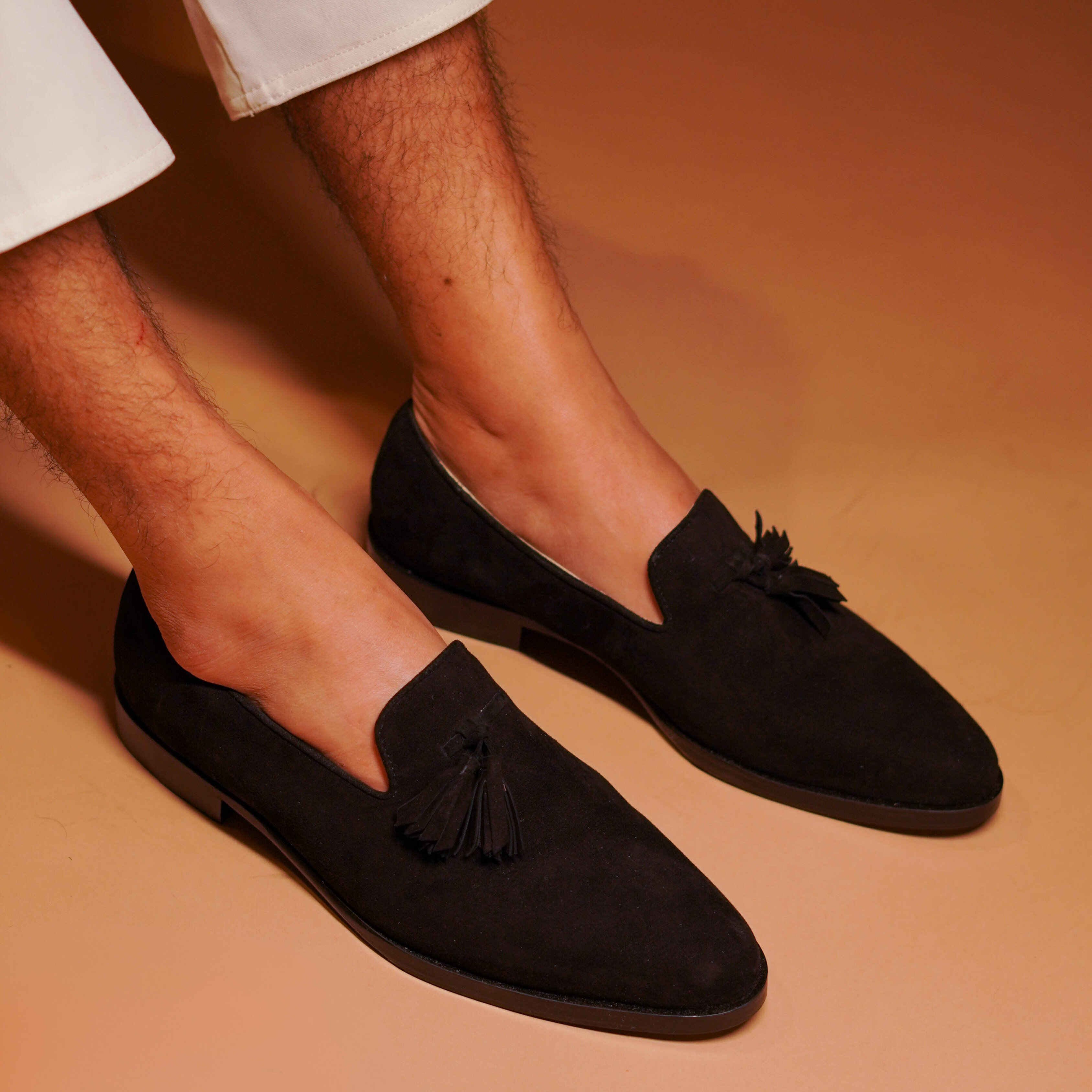 Fascino | Black Suede classic tassel loafers with anti-skid leather sole