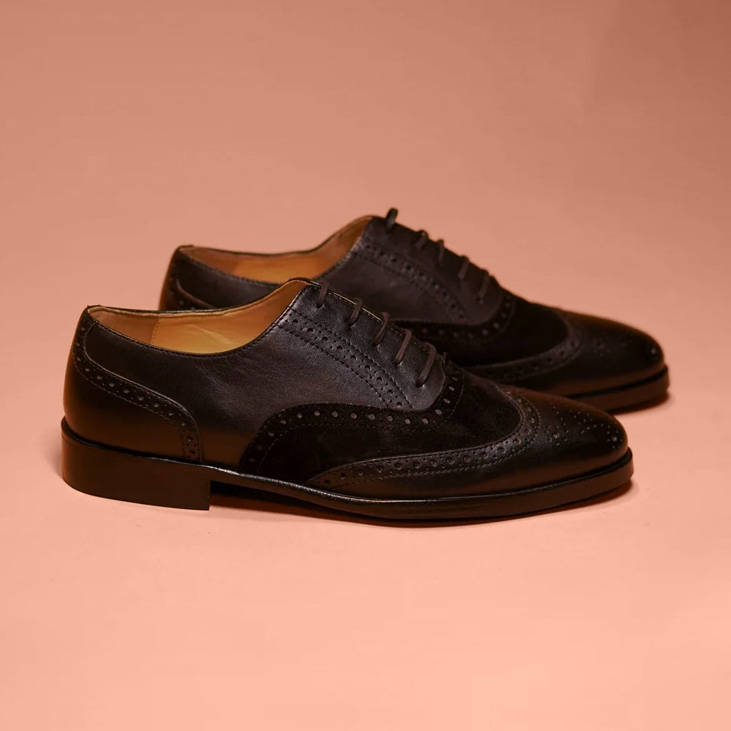 Caro Carbonio | Suede and Patent leather black brogues