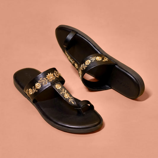  Men's black leather festive chappal