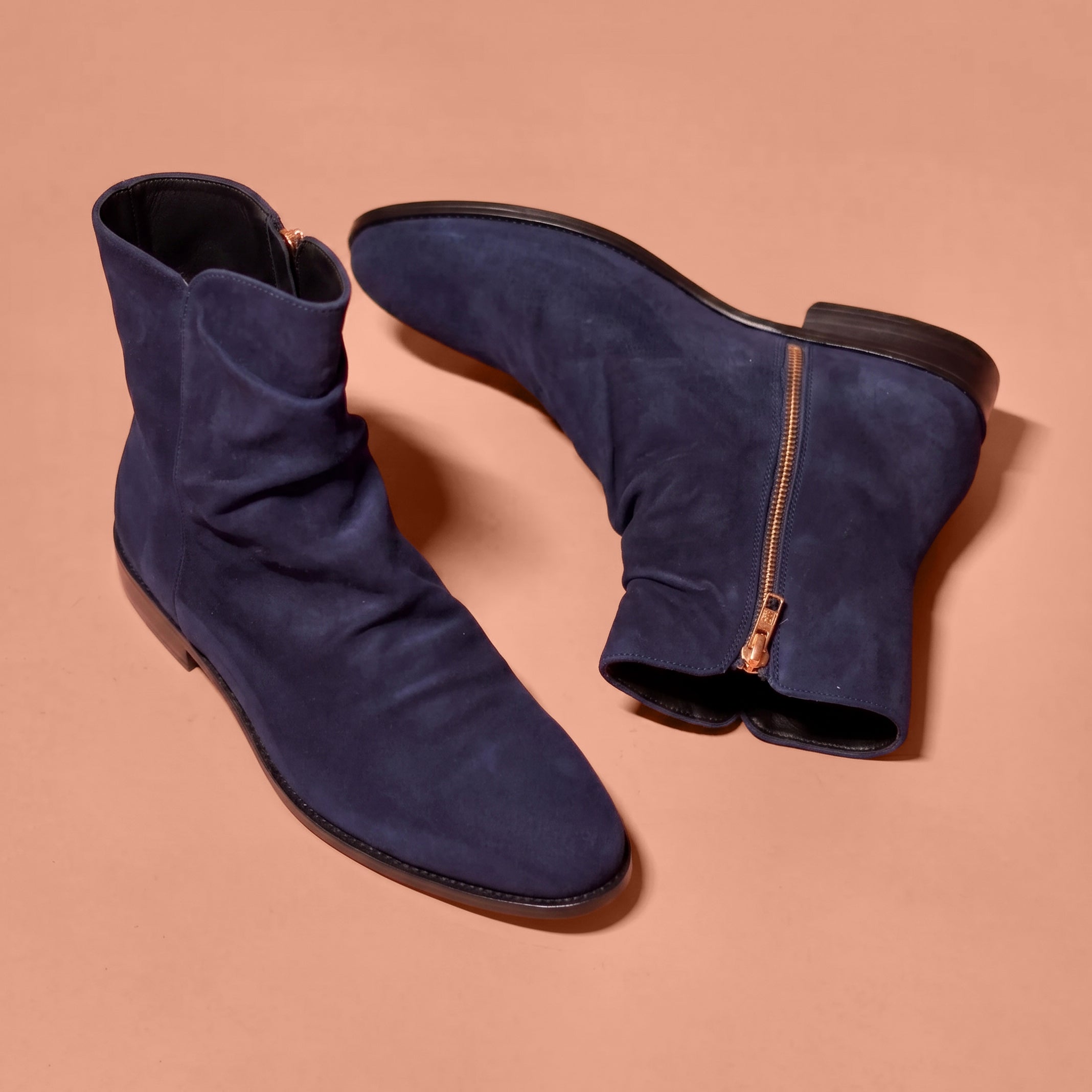 Sprazzo Blu – Navy Blue Suede Ankle Boots for Men