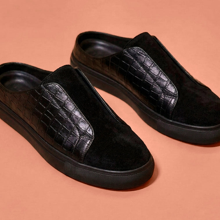 Nero Croco – Black Croc & Suede Sneaker Mule for Men