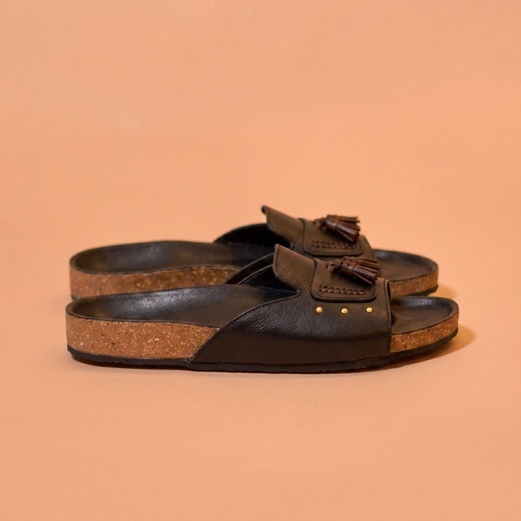 Tassel detail leather slider