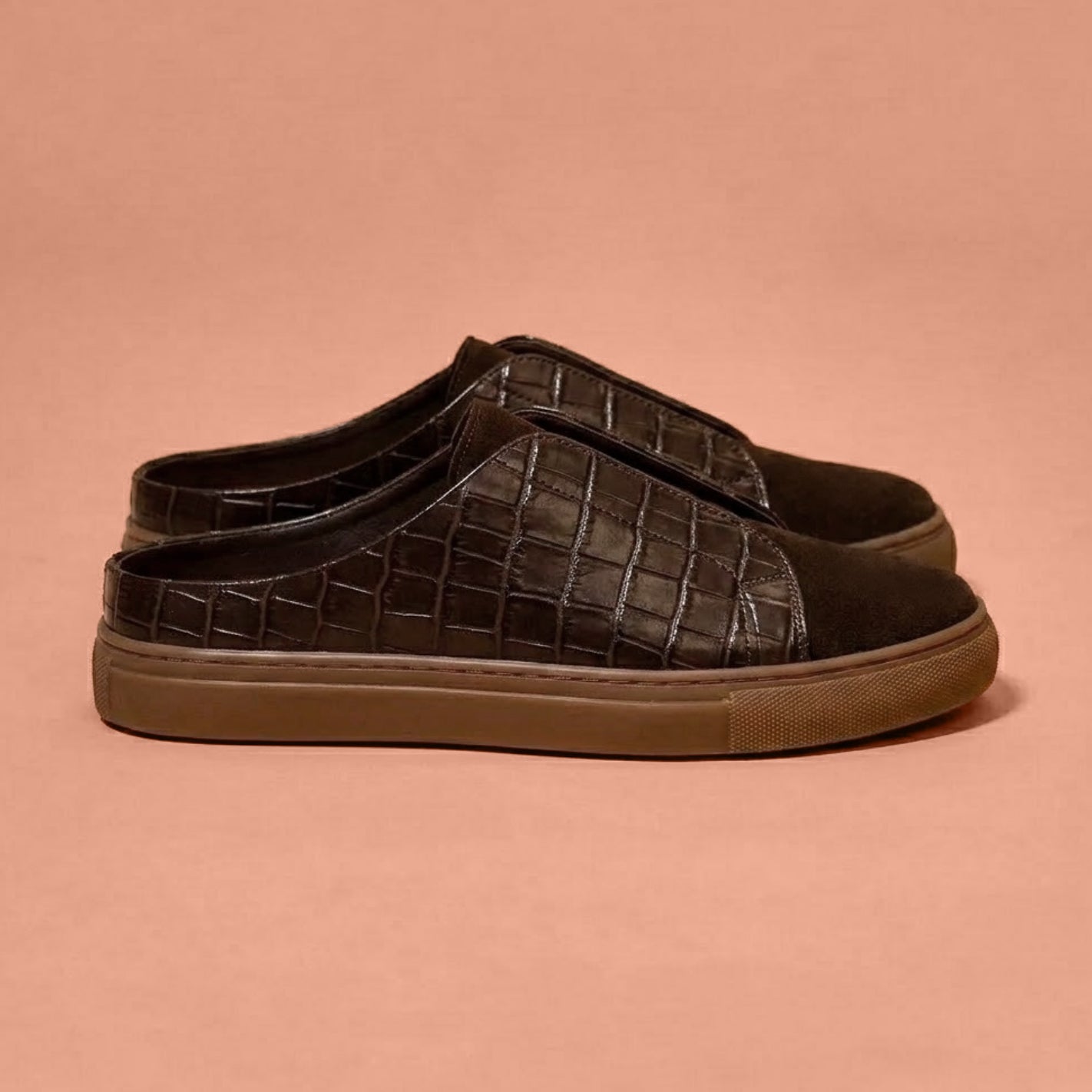 Bruno Croco – Dark Brown Patent Croc & Suede Sneaker Mule for Men