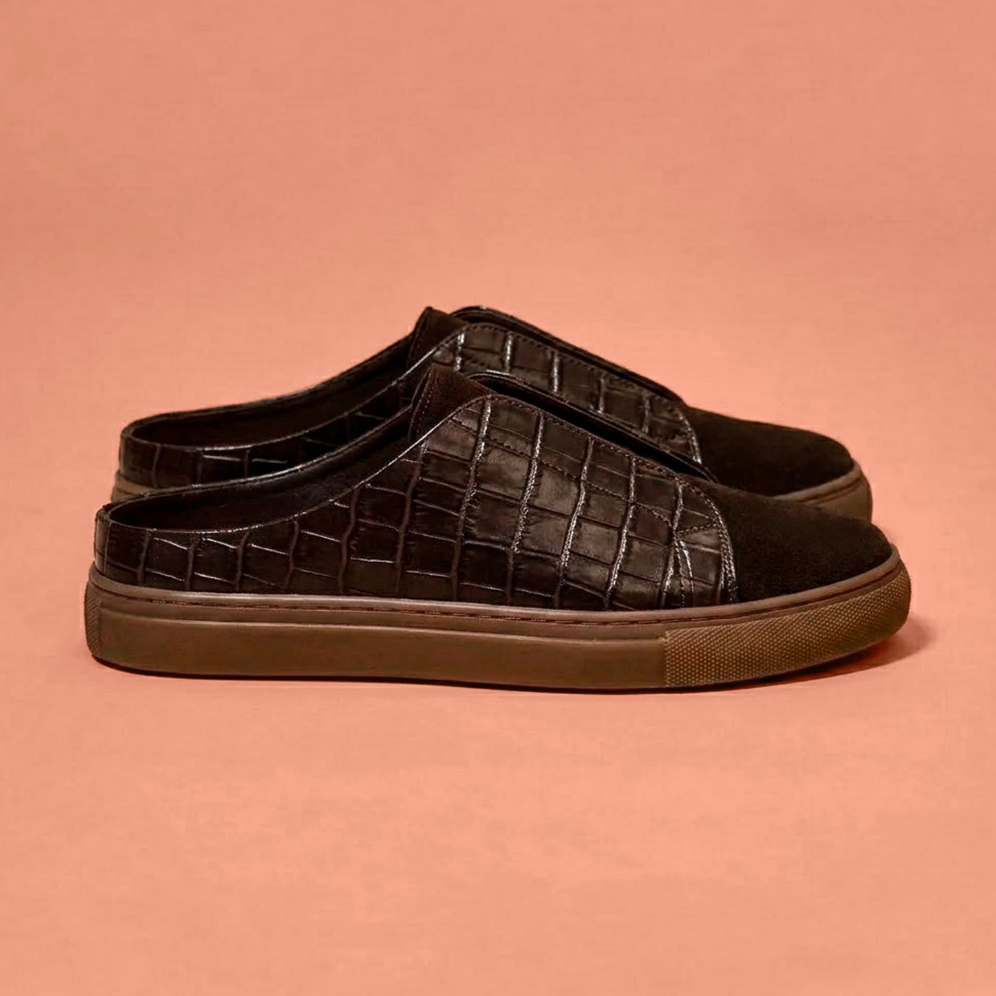 Bruno Croco – Dark Brown Patent Croc & Suede Sneaker Mule for Men