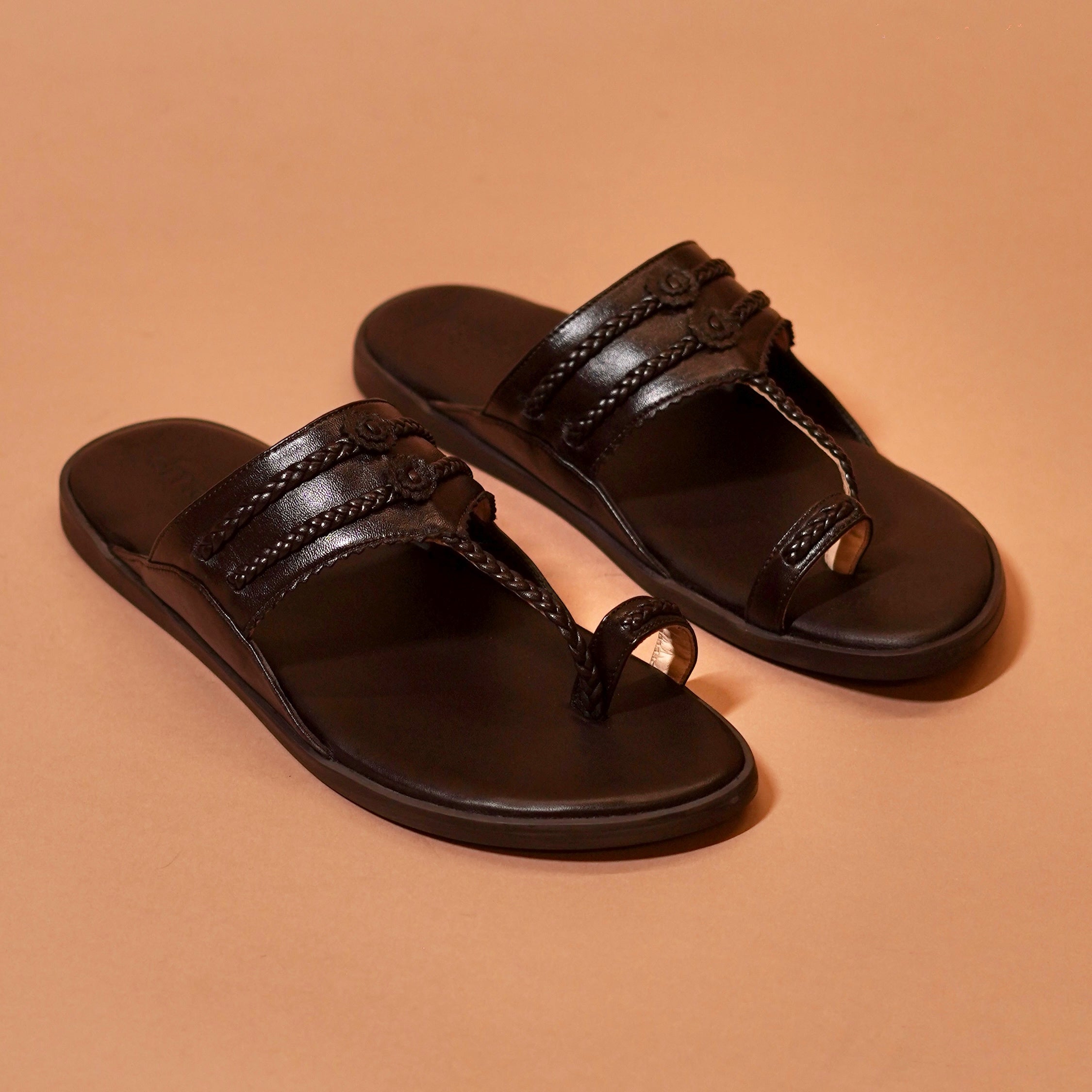Pelle Kolho Nox – Dark Brown Braided Kolhapuri Chappal for Men