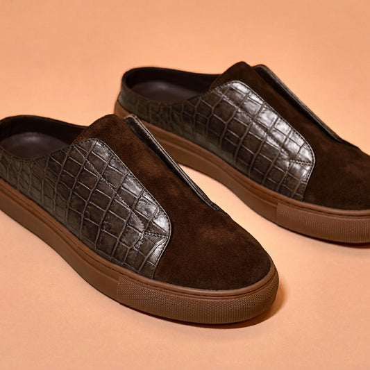 Men's dark brown slip-on sneaker mule