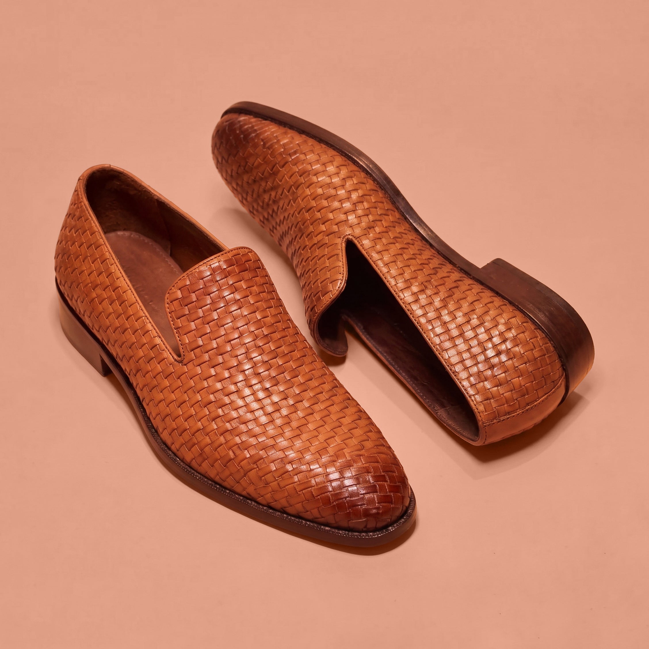 Cubano Tesso tan woven leather loafer for men