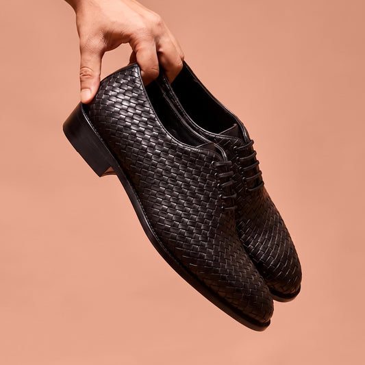 Alto Tesso Nero black woven leather Oxford for men