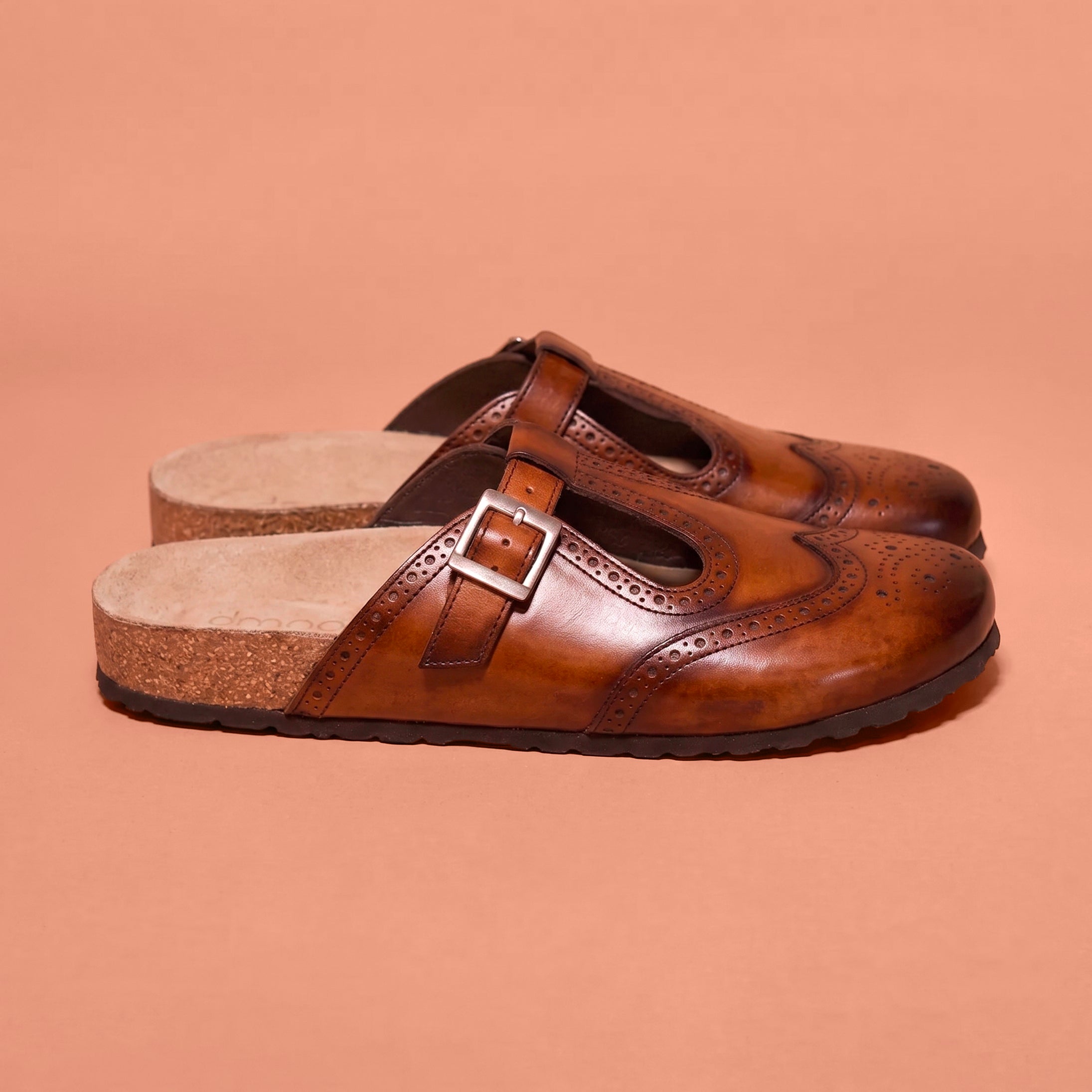 Corko Oxford Bruno brown Oxford-style leather clog for men with cork footbed