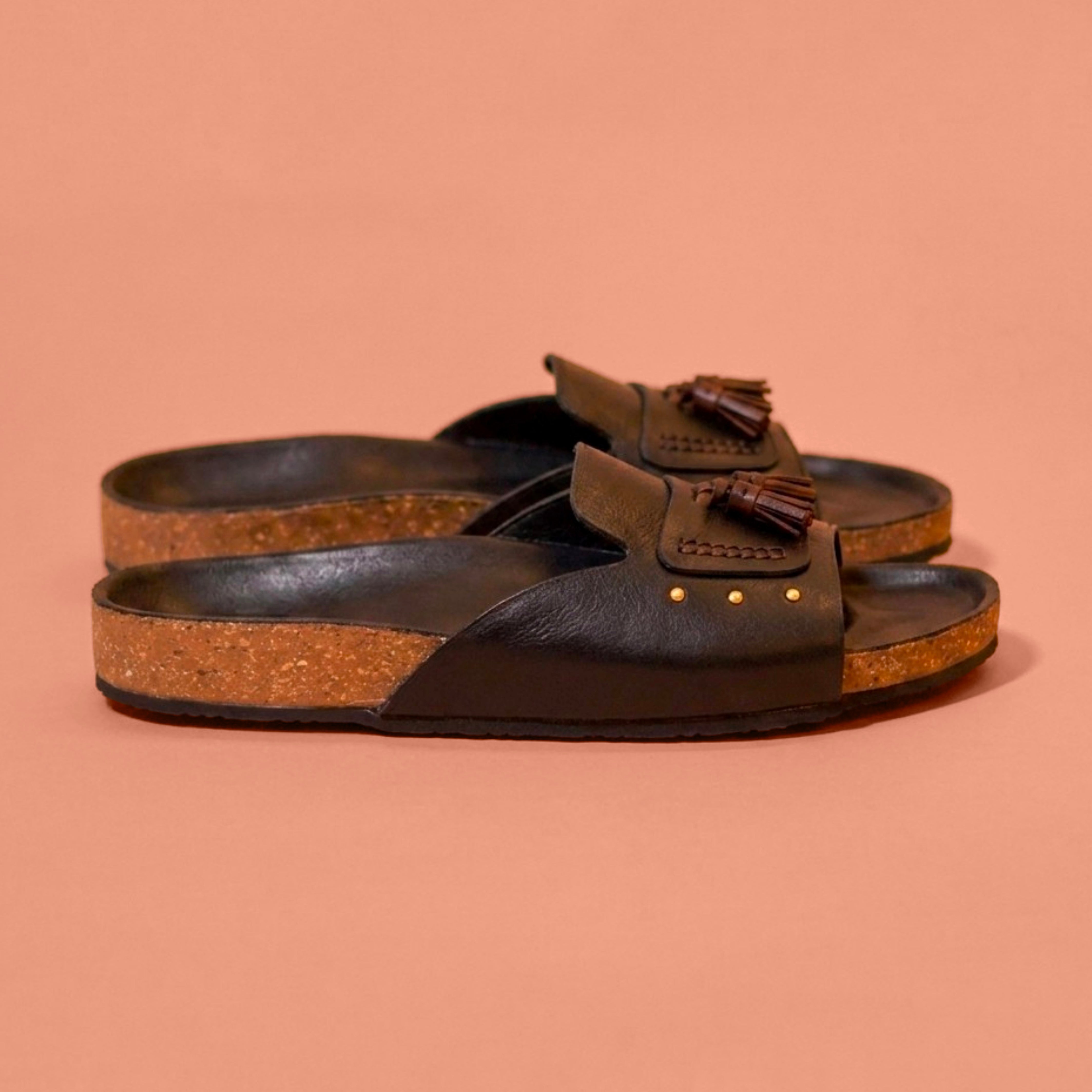 Corko Nero Classico – Black Leather Cork Slider for Men