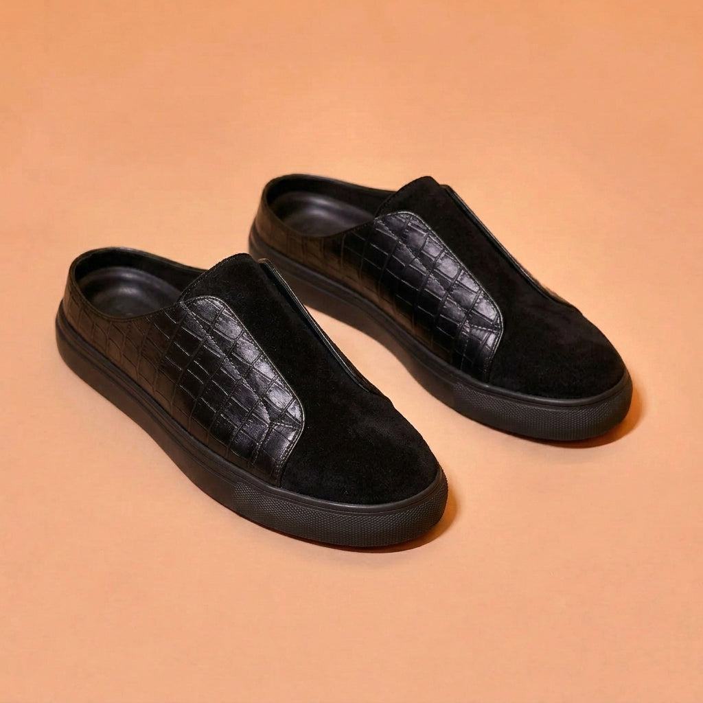 Black croc leather sneaker mule for men