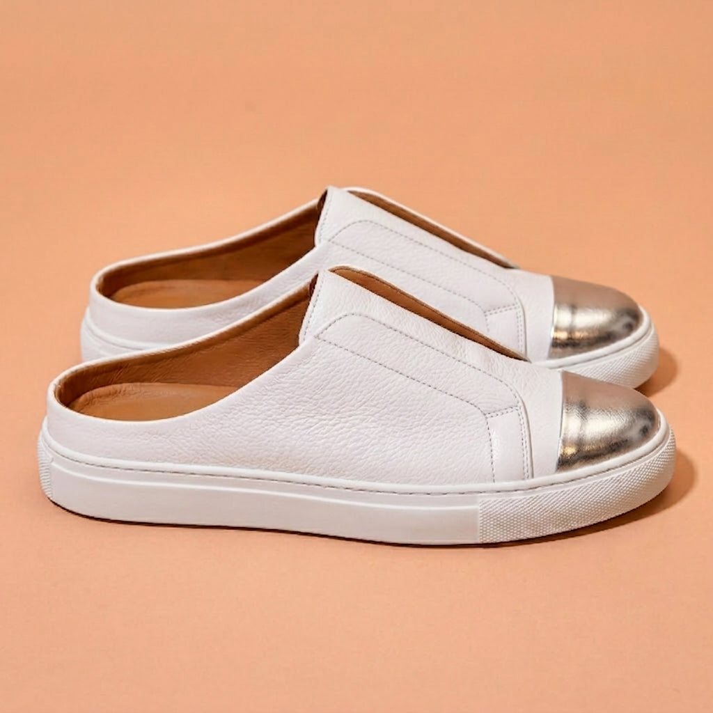 Silver toe cap mule shoes