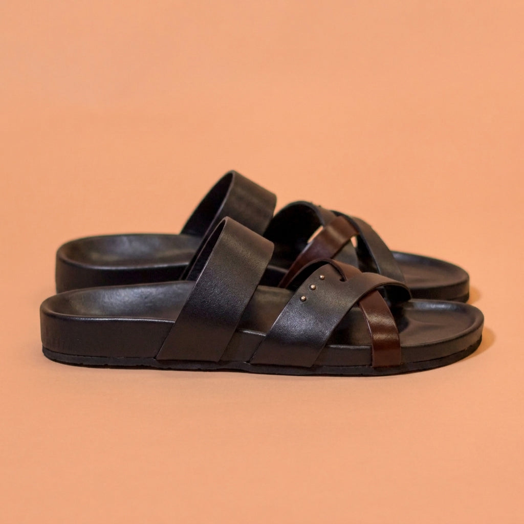 Brown crossover strap sandal