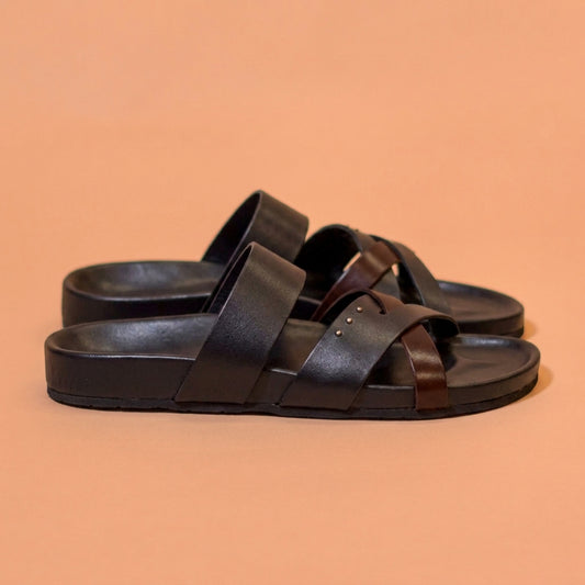 Brown crossover strap sandal