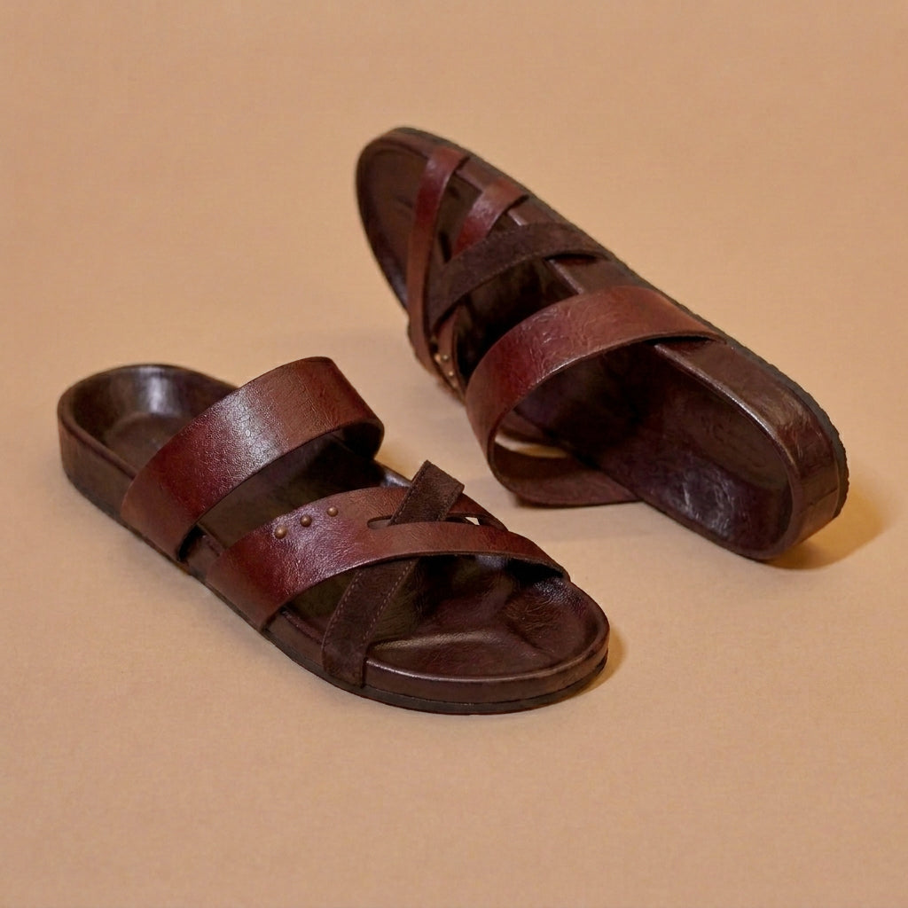 Comfortable cork footbed leather sandal