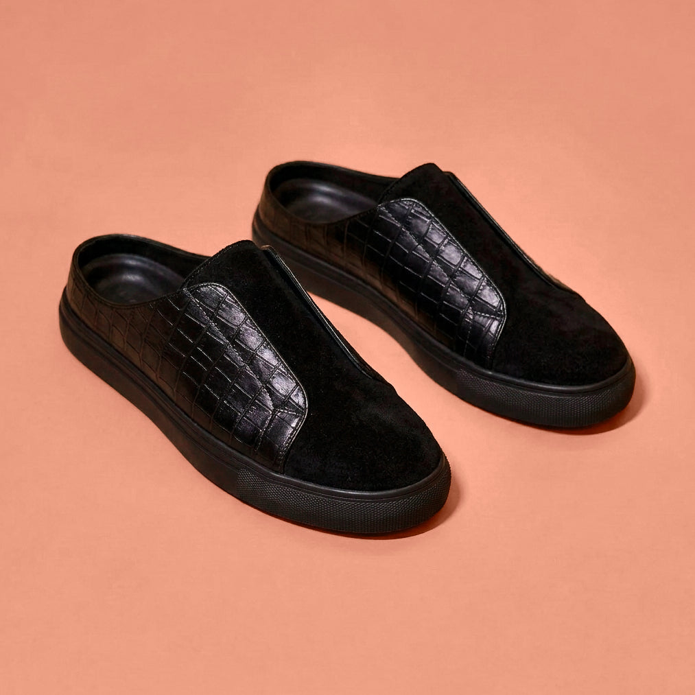 Nero Croco – Black Croc & Suede Sneaker Mule for Men