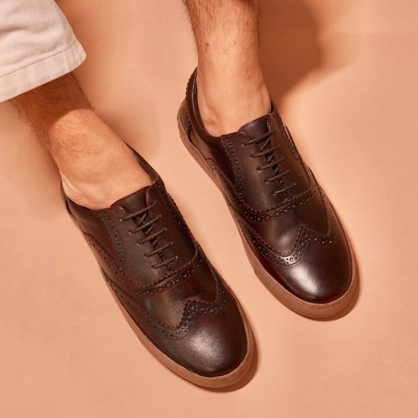 Fresco Marrone | Brown leather Brogue sneakers