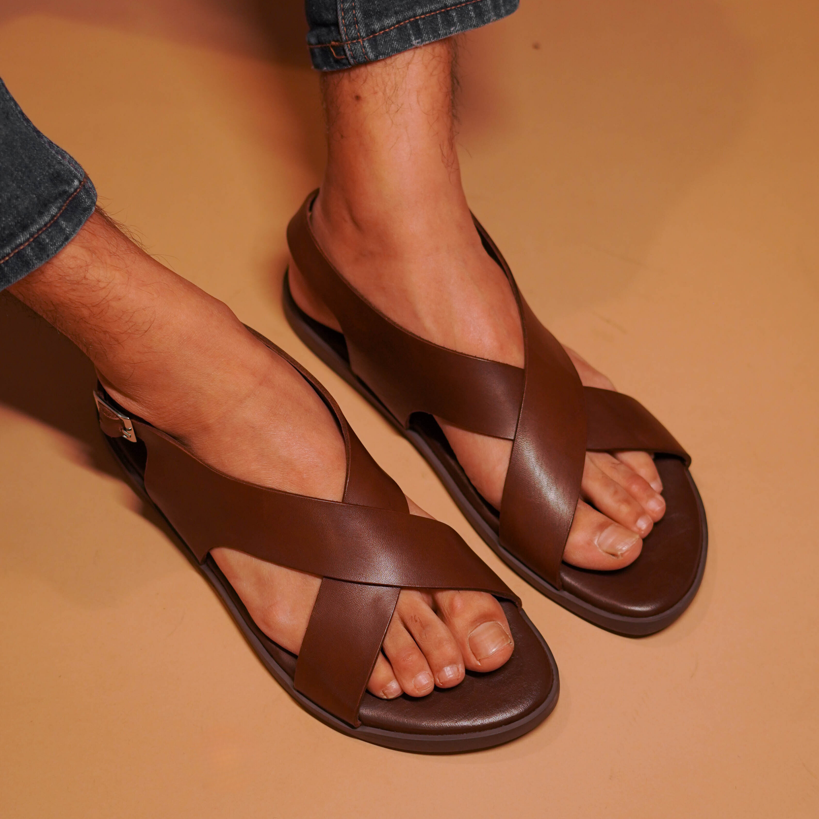 Pelle Tannino | Tan cross strap traditional leather sandal