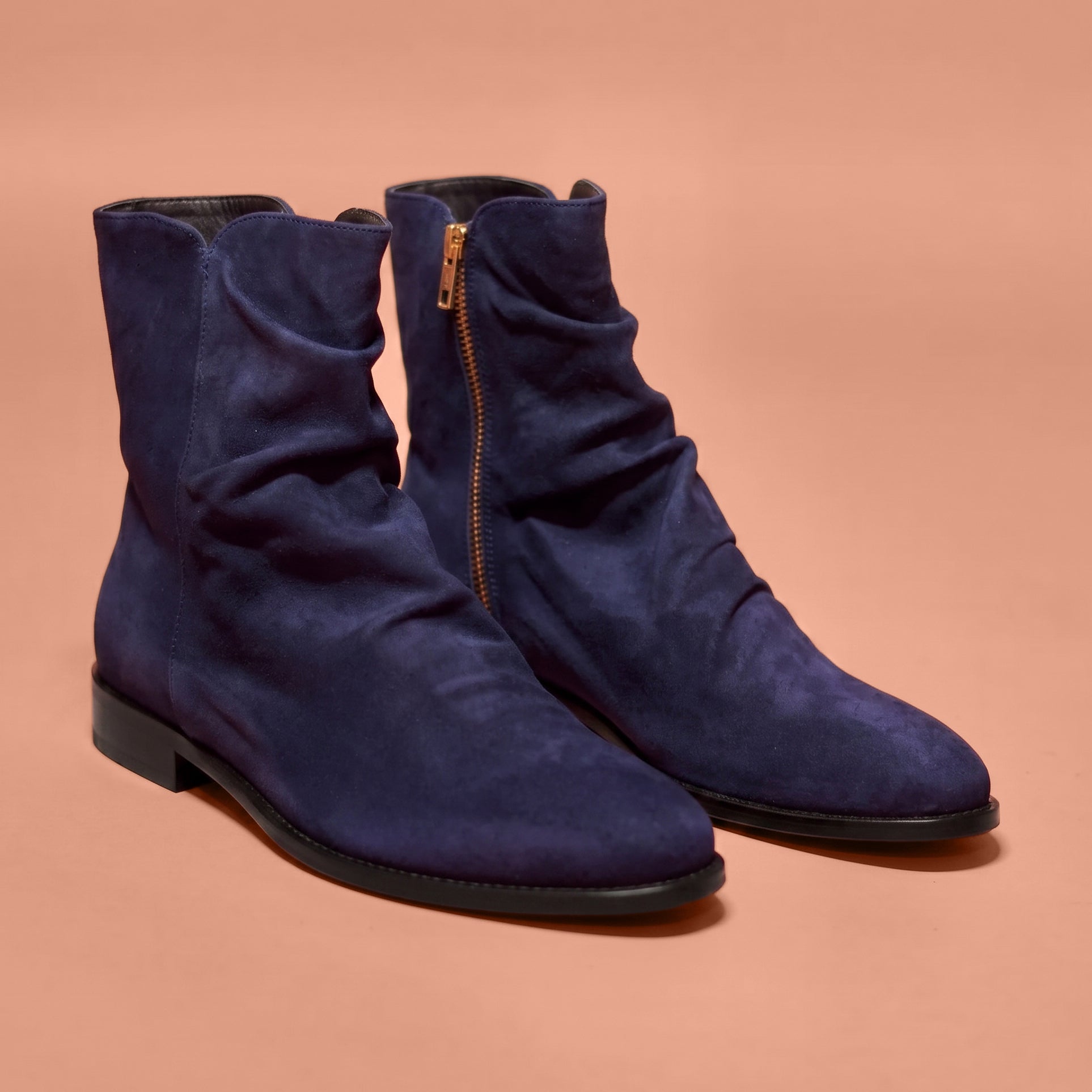 Sprazzo Blu – Navy Blue Suede Ankle Boots for Men