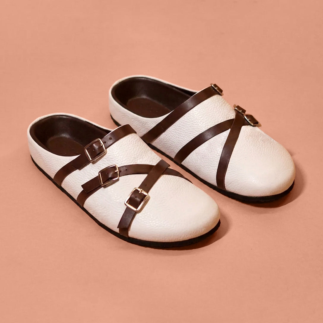 Corko Strapo Bianco – White Milled Leather Clog for Men