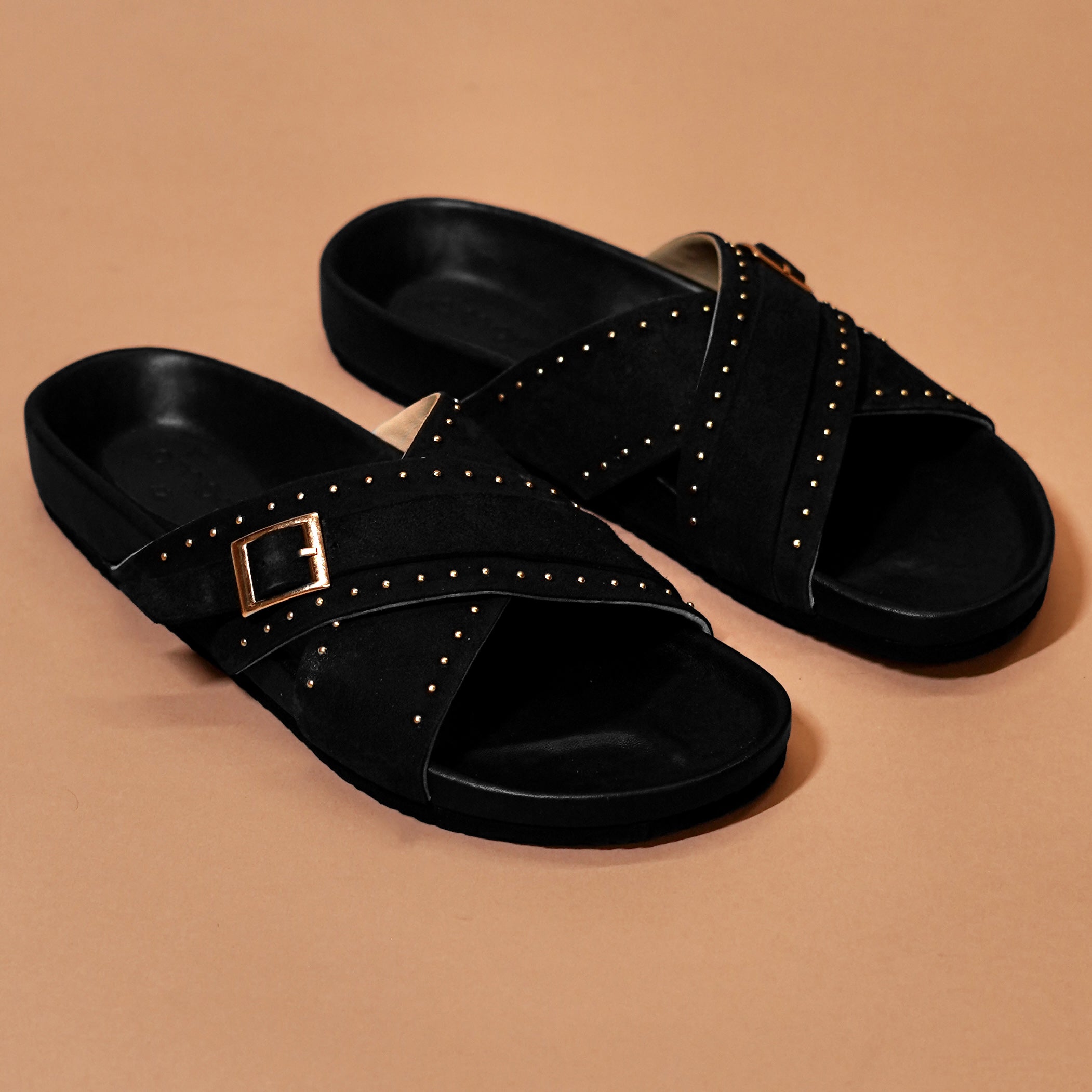 Corko Ferro Nero – Black Suede Cross Cork Sandals for Men