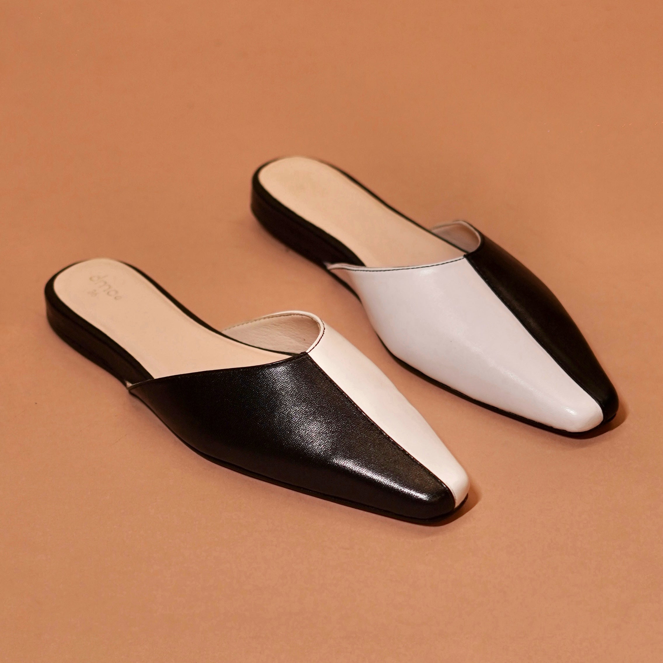 Riva Duo – Black & White Square-Toe Mule for Women